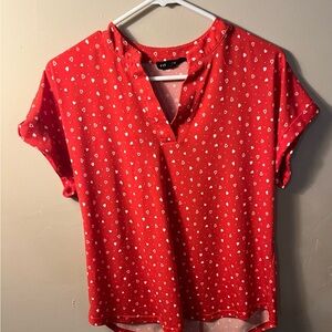 LOFT Red Blouse with White Pattern